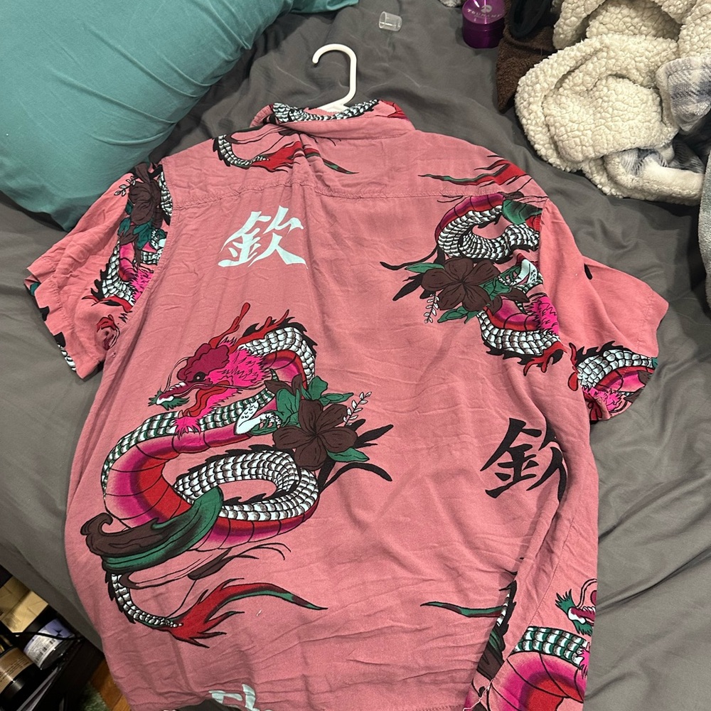 Brooklyn Cloth Pink and Green Dragon Graphic Shirt